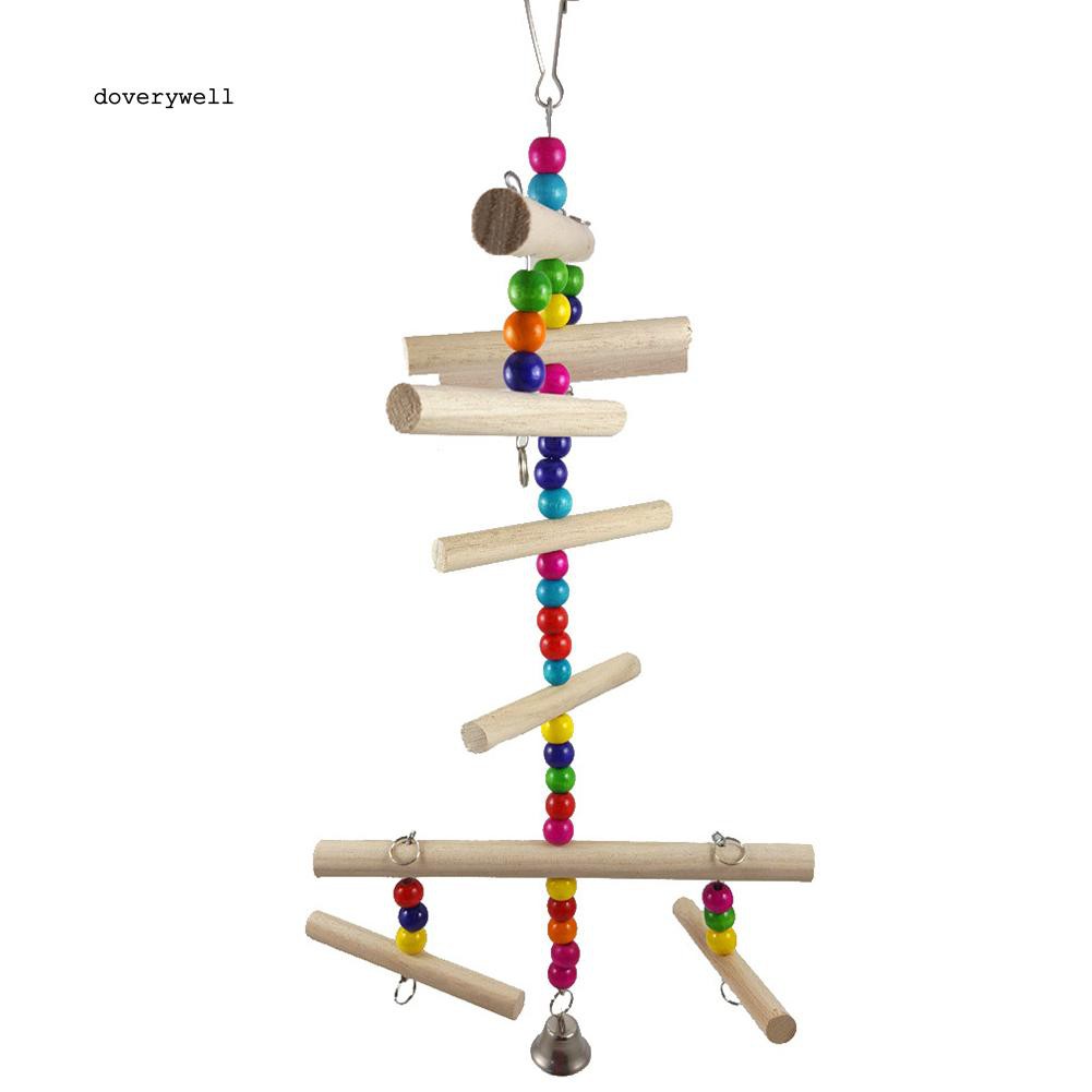 Dây móc đính thanh gỗ và hạt nhiều màu gắn chuông sáng tạo cho vẹt cưng leo trèo