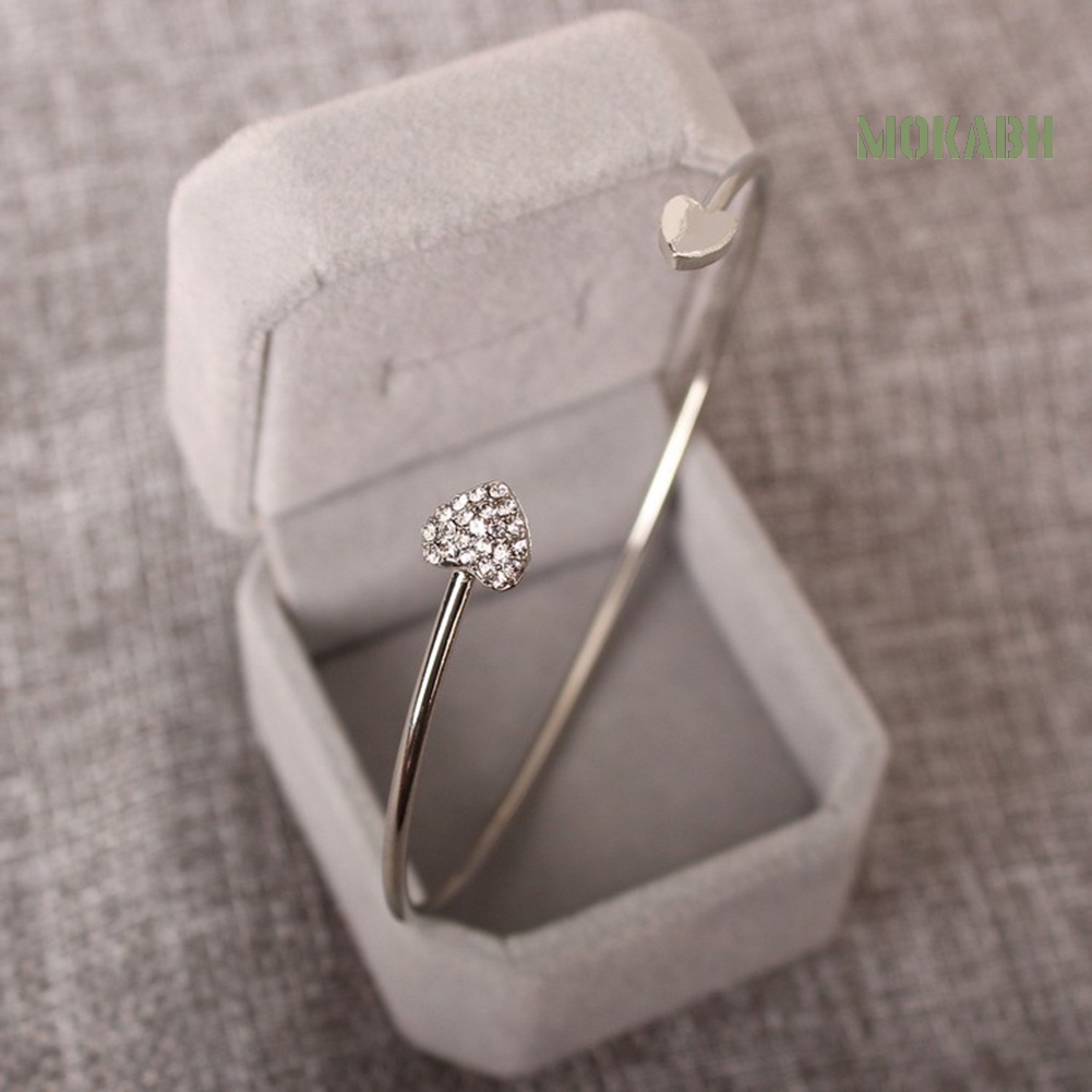 Vòng Đeo Tay Dạng Hở Hình Trái Tim Đôi Đính Đá Dành Cho Nữ