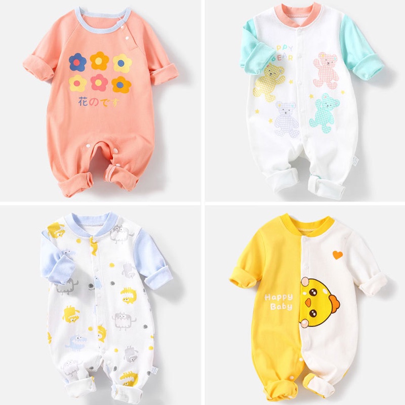 Đồ Ngủ Áo Liền Quần Luckycandy Chất Cotton Tay Dài Cho Bé Sơ Sinh 0-24 Tháng Tuổi