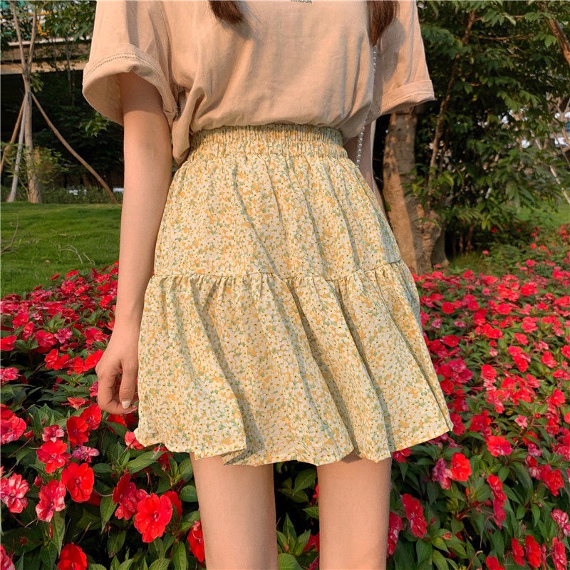 Chân Váy Chữ A Lưng Cao Dáng Ôm In Họa Tiết Hoa Xinh Xắn Thời Trang Phong Cách Hàn Quốc Cho Nữ