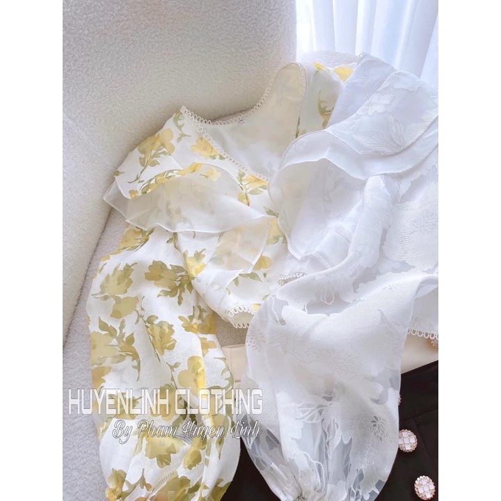 Áo croptop vải voan tay phồng in hoa kiểu Hàn Quốc xinh xắn cho nữ Aosmcrtvoanto6808