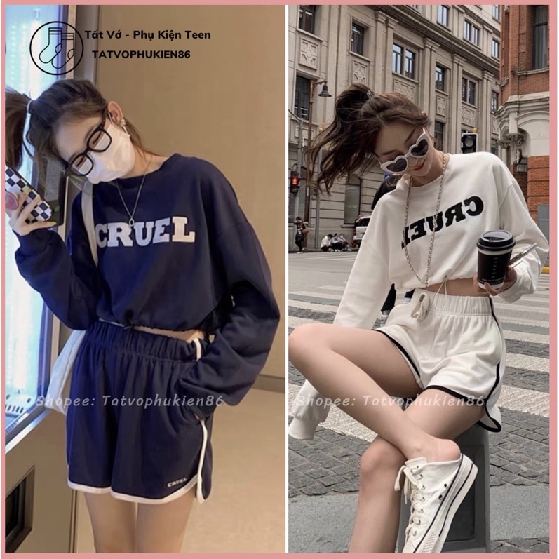 Set đồ bộ nữ FREESHIP  Bộ mặc nhà nữ mùa hè cotton áo croptop trẻ trung năng động thể thao