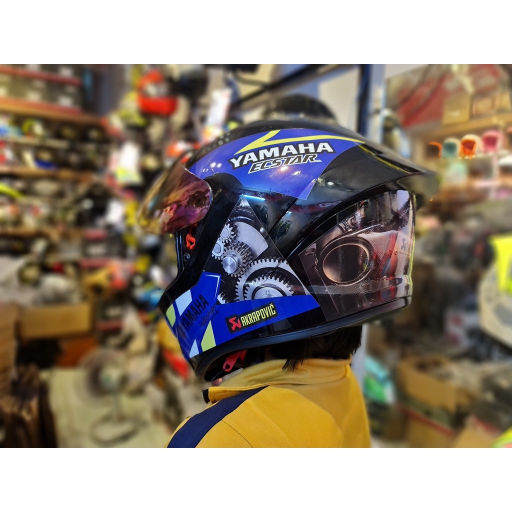 Nón bảo hiểm Fullface đen bóng M266 dán tem Yamaha xanh