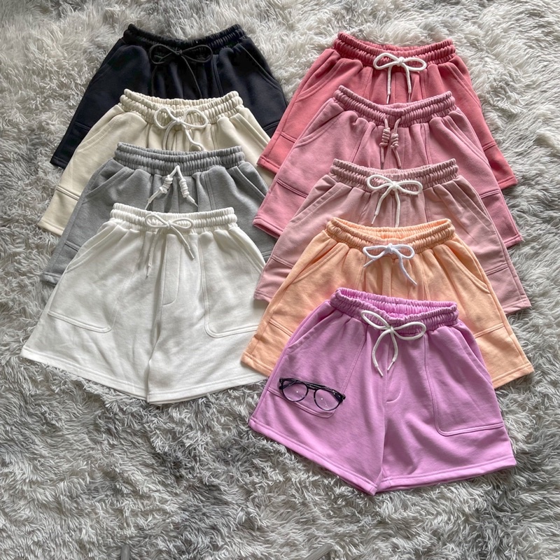 Quần short nữ vải thun nỉ chân cua cạp chun dây rút -Unisex_2022