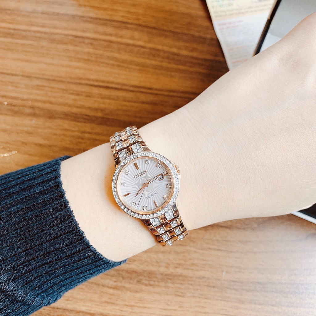 Đồng hồ nữ chính hãng Citizen EW2348-56A màu rose gold - Máy Quartz Pin năng lượng ánh sáng