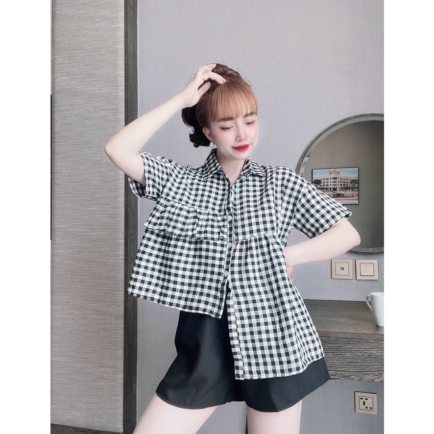Set bộ nữ mặc đi chơi, áo kiể nữ tay ngắn cổ bẻ, quần đùi ngắn, quần short ngắn