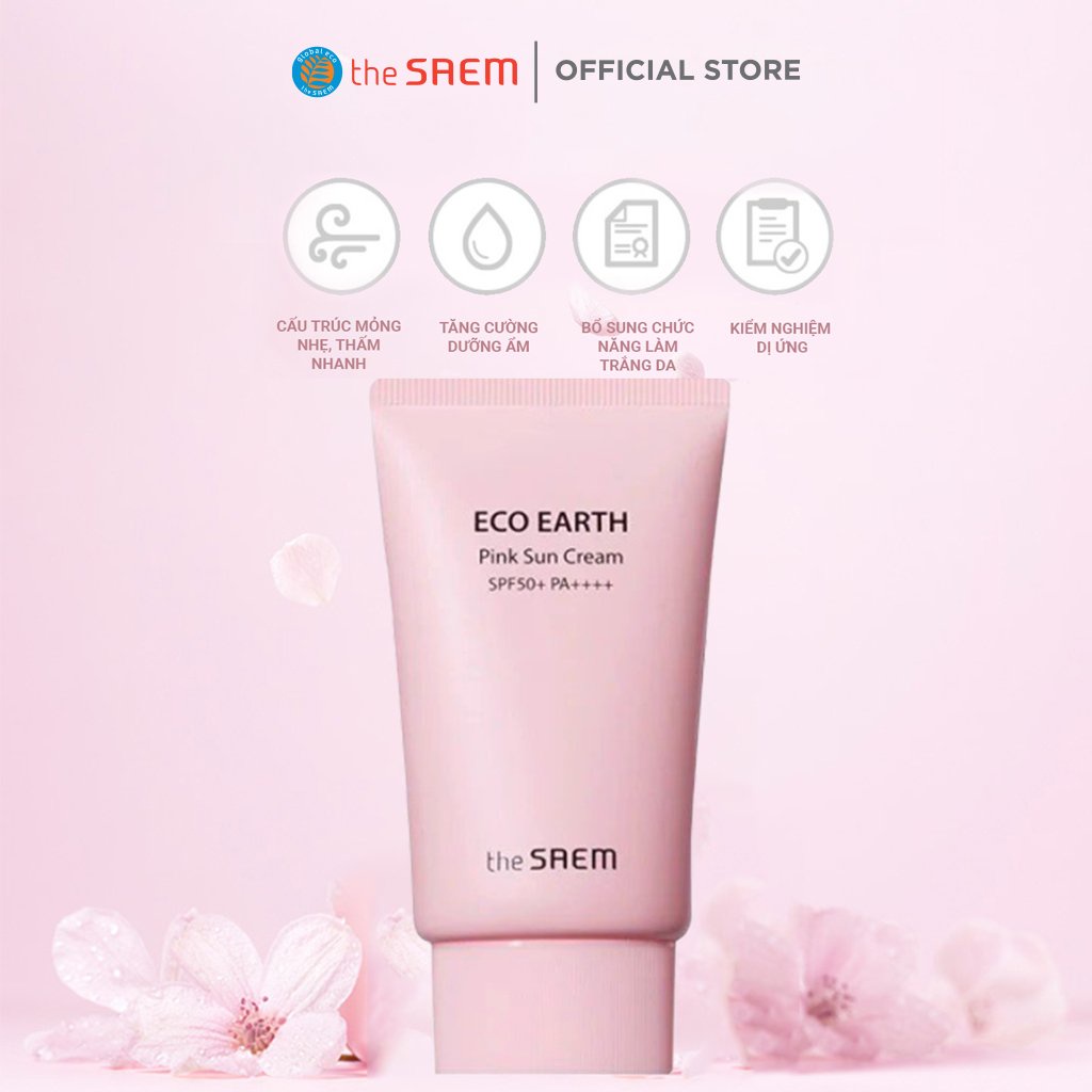 Kem Chống Nắng Ngăn Ngừa Tia UVA và UVB The Saem Eco Earth Pink Sun Cream 50g