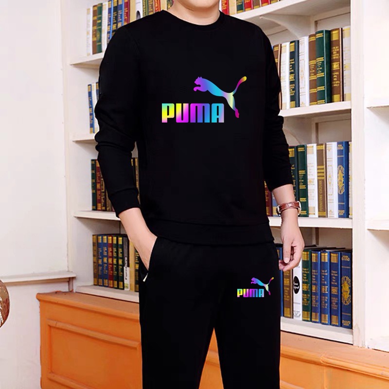 Bộ nỉ nam pu.ma hình phản quang đa sắc -  bộ thể thao nam dài tay cổ tròn chất da cá dày đẹp