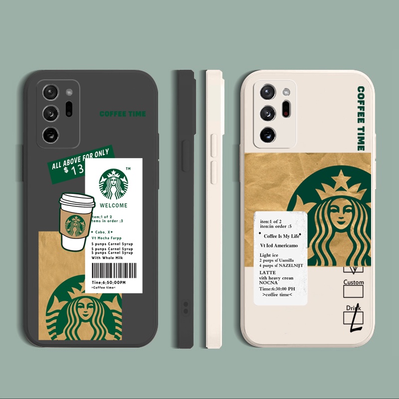 Ốp điện thoại silicone mềm hình vuông in hình Starbucks cho Samsung Note 20 Ultra 10 A30 A50 A20