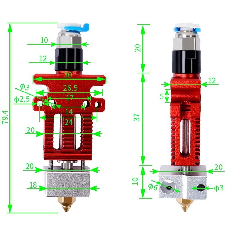 Cụm đầu in J-Head Creality CR6 SE cải tiến tương thích Creality CR-6 SE, Ender 3 v2, Cr10 ,...