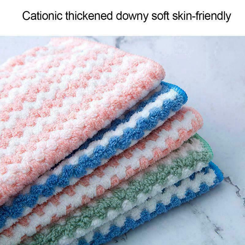 Bộ 3 / 5 Khăn Lau Chén Dĩa Vải Nhung San Hô Thấm Hút Tốt Chống Dính Dầu Tiện Dụng