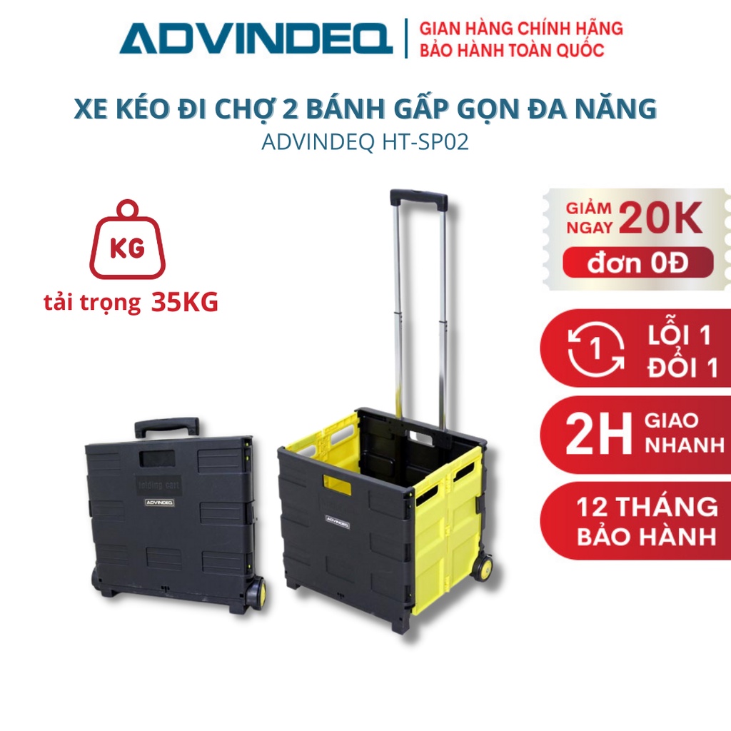 Xe kéo đi chợ gấp gọn 2 bánh đa năng ADVINDEQ HT-SP02, tải trọng 35kg, công nghệ Đài Loan cao cấp