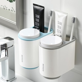 [TẶNG KÈM 2 CỐC] Ống đựng bàn chải, kem đánh răng mini nhỏ gọn Ecoco treo tường, dễ lắp đặt