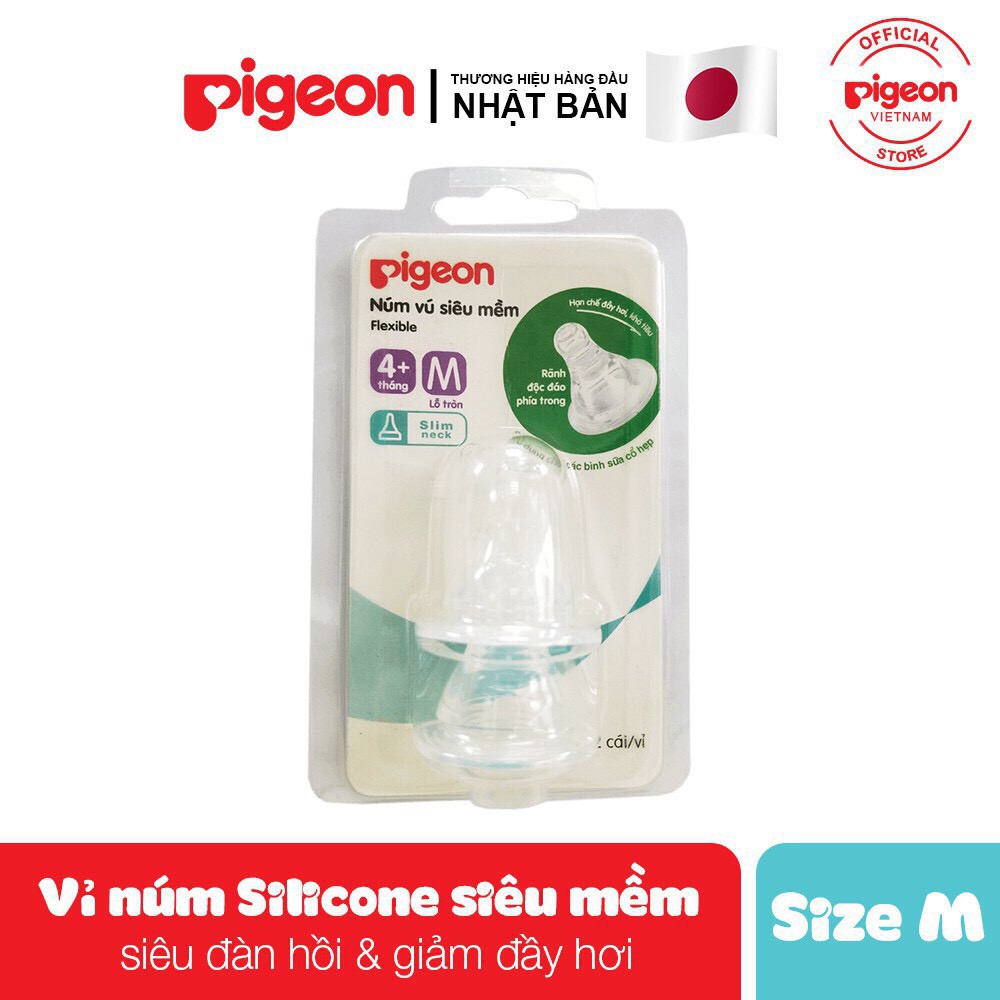 VỈ 2 NÚM VÚ PIGEON SIÊU MỀM CỔ HẸP ĐỦ SIZE S,M,L,Y