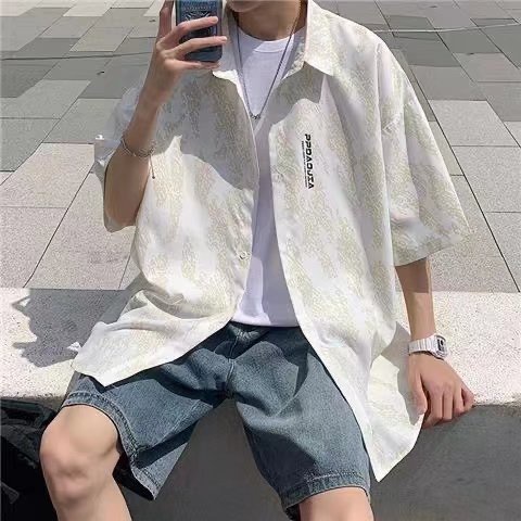 Áo Sơ Mi Tay Ngắn Trơn In Họa Tiết Đơn Giản Phong Cách Hàn Quốc Thời Trang Mùa Hè Cho Nam áo thun from rộng áo sơ mi nam đẹp áo sơ mi cộc tay nam
