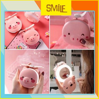 Quạt gương mini hình con heo 3in1 quạt gương đèn_kute và tiện lợi