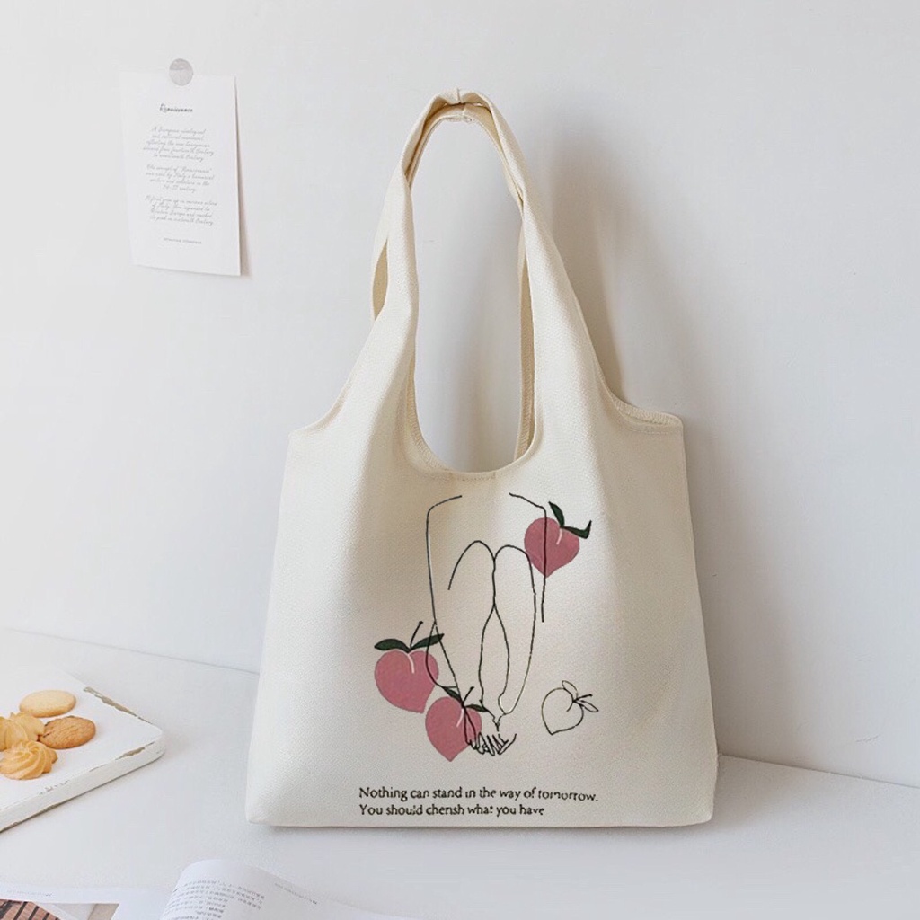 Túi tote Hazin vải canvas nữ đựng vừa laptop cỡ lớn đeo vai đi học đi làm phong cách ulzzang