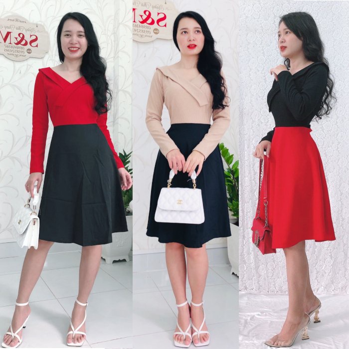 Đầm Thun Gân Tay Dài S&amp;M Cực Sang Trọng, Giá Rẻ GR170- Hình Thật Shop Tự Chụp