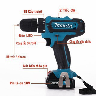 (LOẠI TỐT) KHOAN PIN BẮN VÍT MAKITAA 18V - 2 PIN CHUẨN - 3 CHỨC NĂNG CÓ BÚA - FULL PHỤ KIỆN - 100% LÕI ĐỒNG 24 MÓN