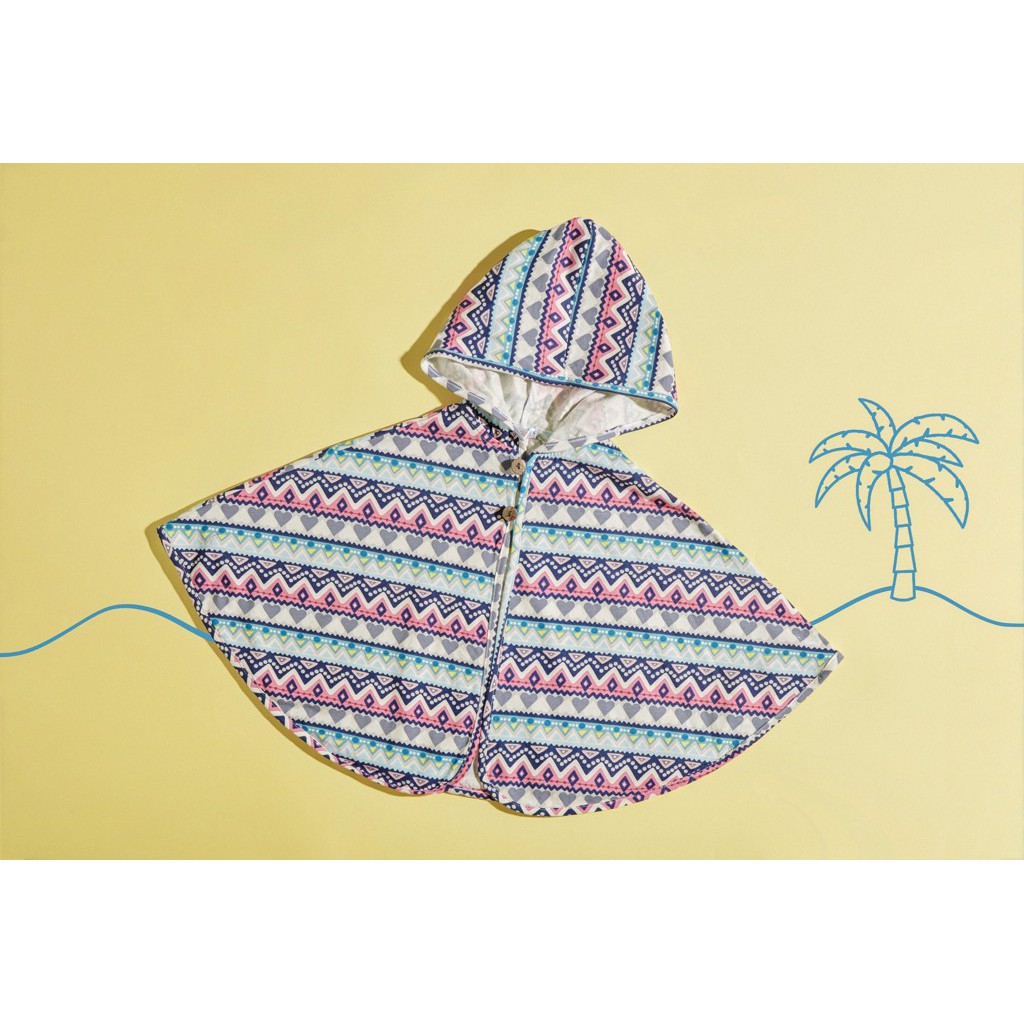 Áo choàng Ponchoni - họa tiết thổ cẩm hồng đậm