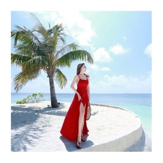 Đầm Maxi ĐỎ Cổ Yếm 2 Dây