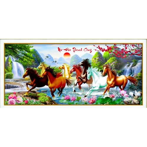 Tranh gắn đá toàn bộ 5d-tranh Mã đáo thành công-treo phòng khách-văn phòng,cửa hàng
