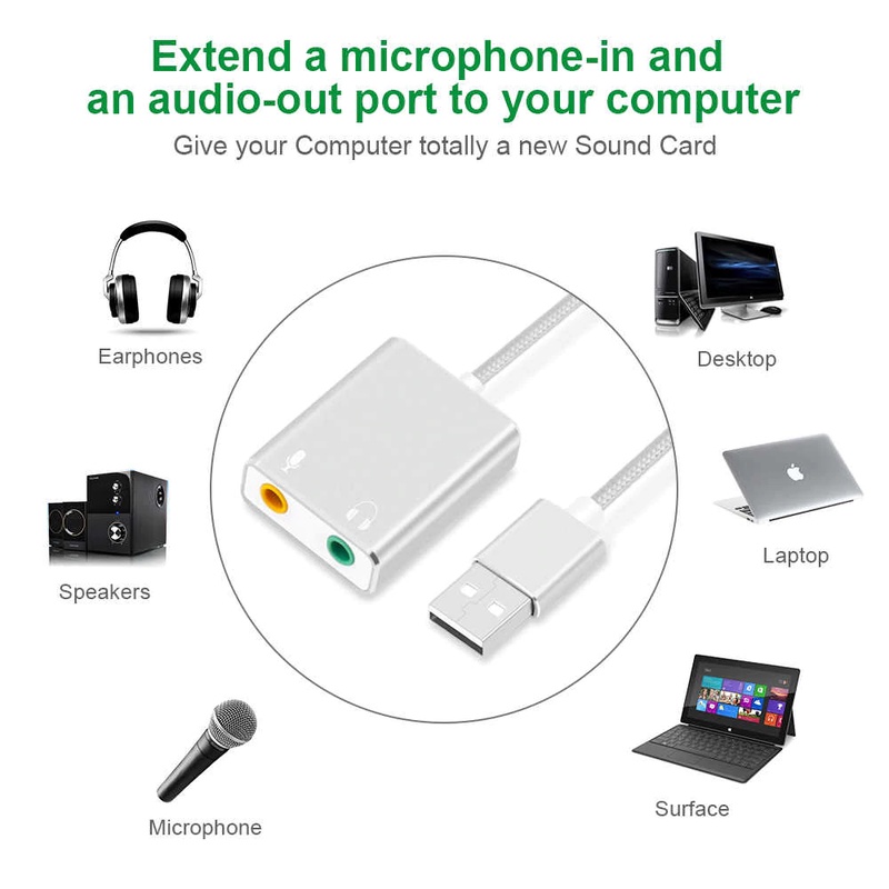 USB sound card 7.1 Chất Liệu Nhôm Siêu Bền - Sound Card 7.1CH