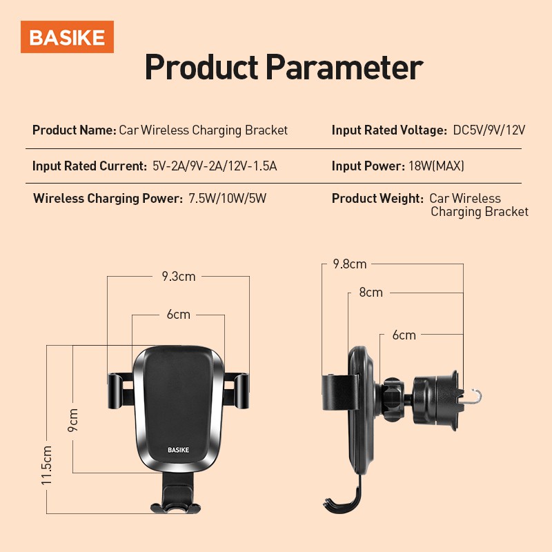 Bộ sạc không dây xe hơi BASIKE sạc siêu nhanh trong khi điều hướng và sạc giá đỡ định vị điện thoại di động UC15