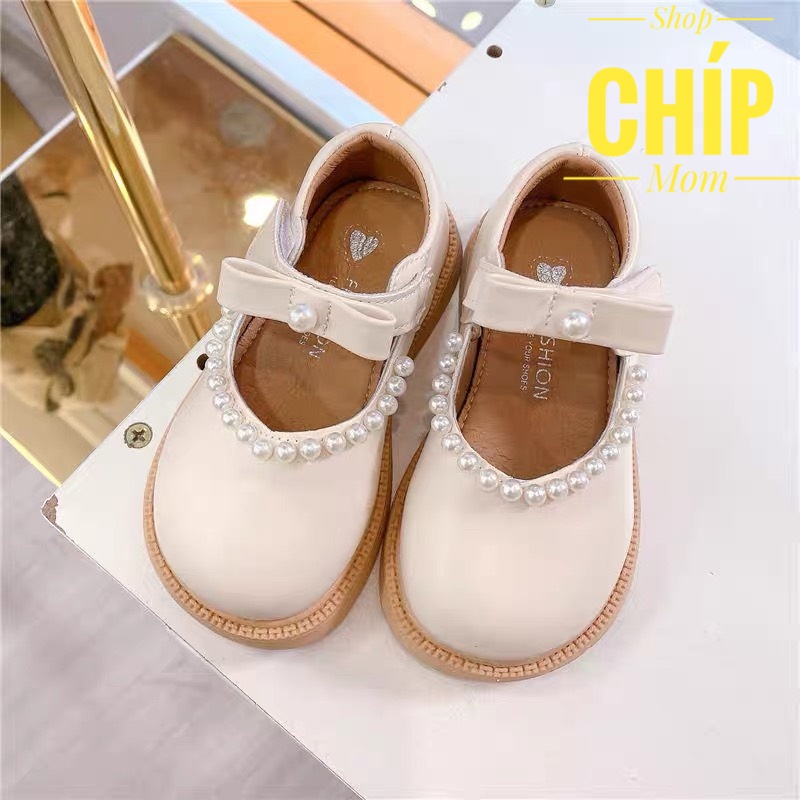 giày búp bê bé gái giày bệt cho bé kiểu dáng hàn quốc đính ngọc chắc chắn da PU mềm êm chân nơ xinh xắn QCCC C30