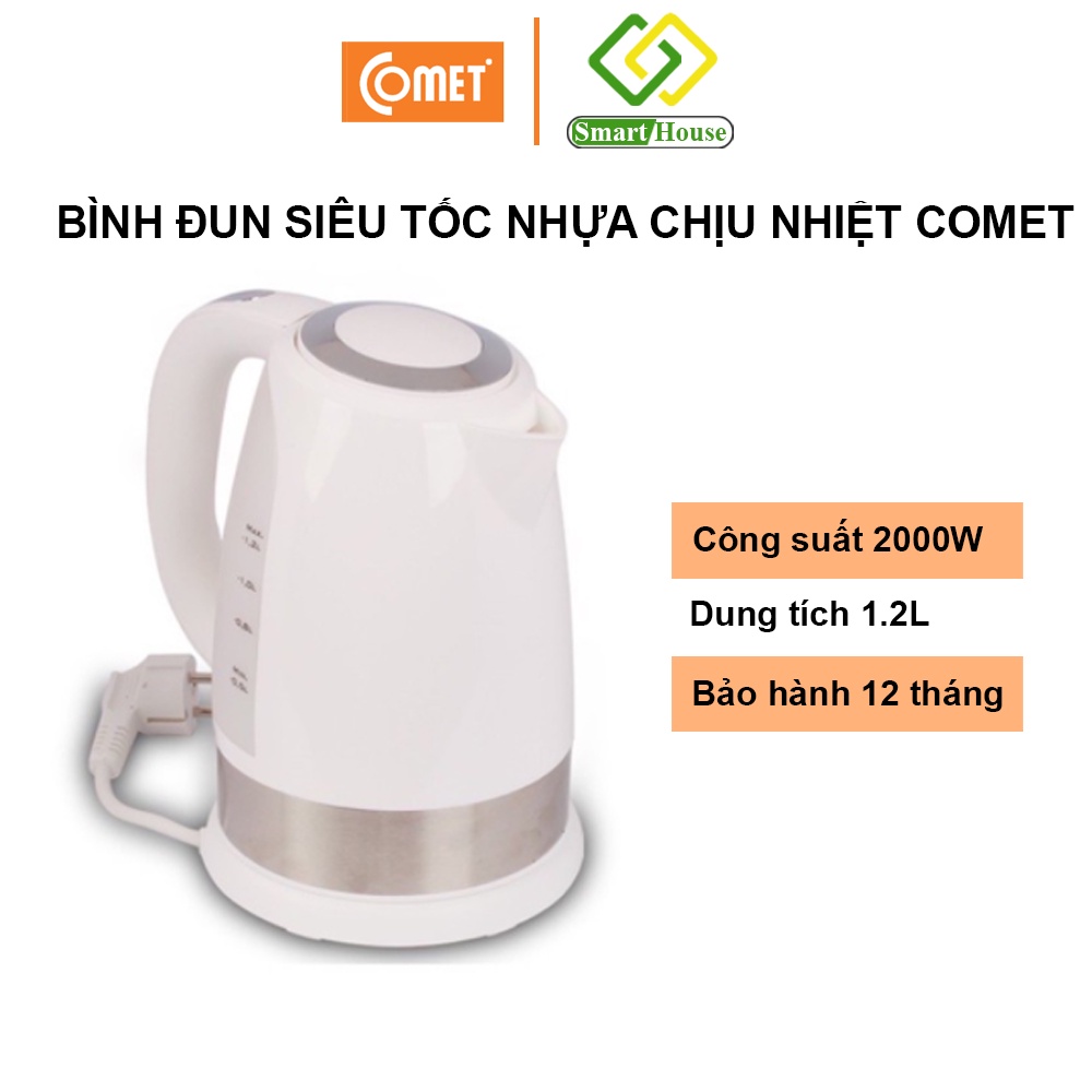 Bình đun siêu tốc nhựa chịu nhiệt Comet CM8222 1.2L