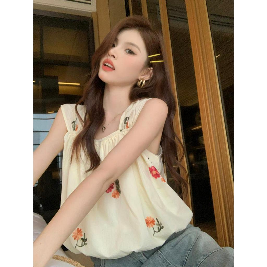 Áo Sơ Mi Không Tay Thêu Hoa Mùa Hè 63114