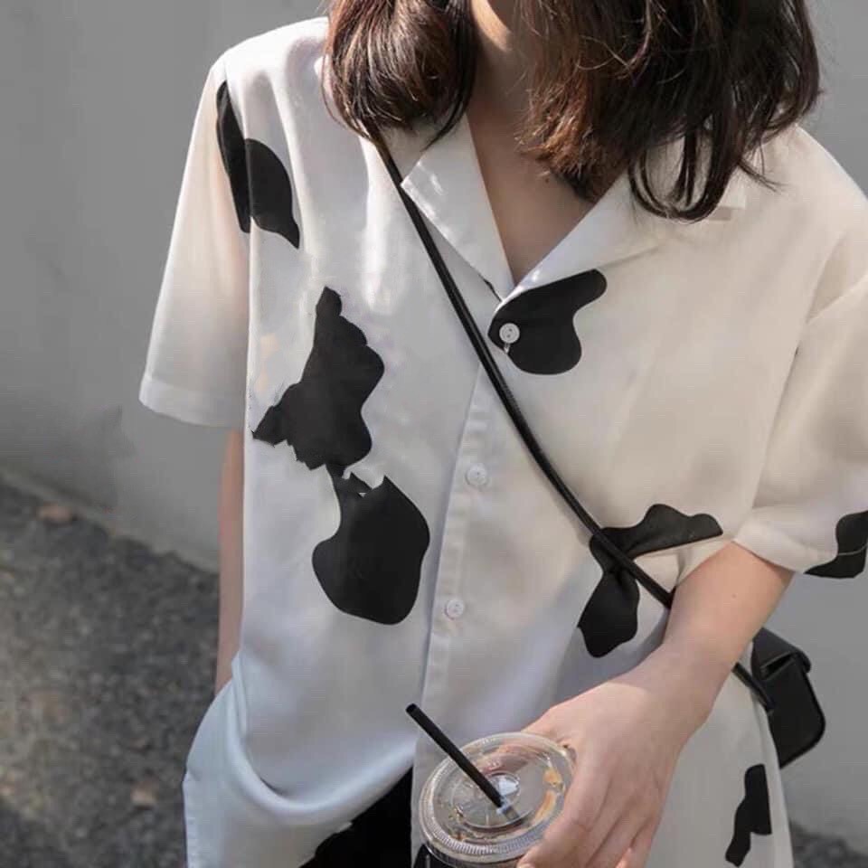 Áo Sơ Mi Bò Sữa Unisex 🦋 Áo Somi Nữ Tay Lỡ Dáng Rộng 🦋