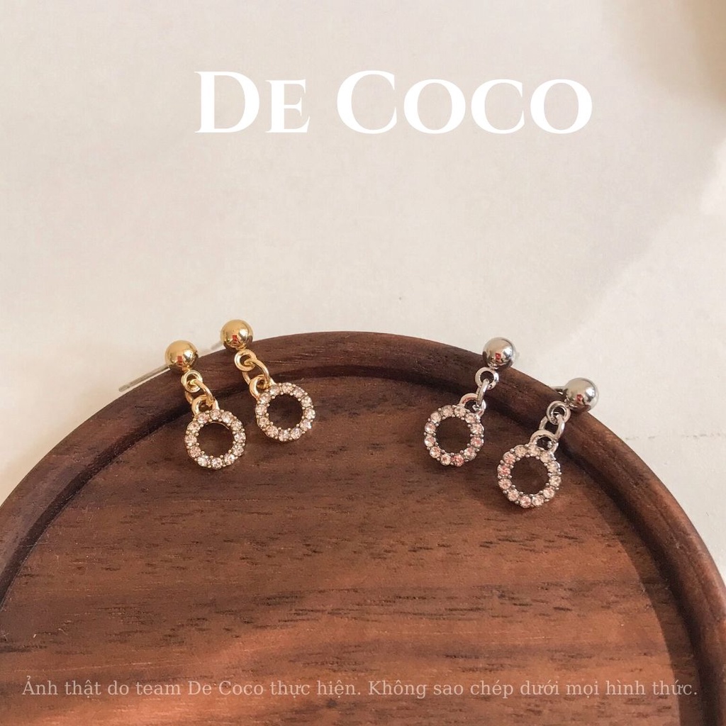 Khuyên tai bạc 925 vòng tròn đính đá nhỏ De Coco