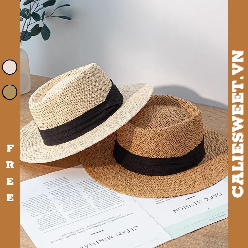 Mũ cói đi biển Caliesweet nón rộng vành form cứng hàng loại 1 CLS012
