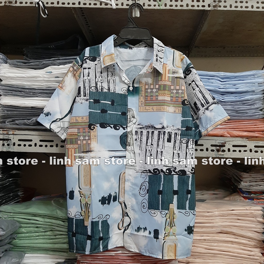 Áo sơ mi nữ in 3D cổ bẻ tay ngắn - lỡ dáng ulzzang freesize form rộng unisex mặc cặp, nhóm, in hình TƯỢNG AI CẬP | BigBuy360 - bigbuy360.vn