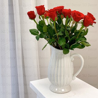 Lọ cắm hoa có quai men lạnh màu trắng - Bát Tràng
