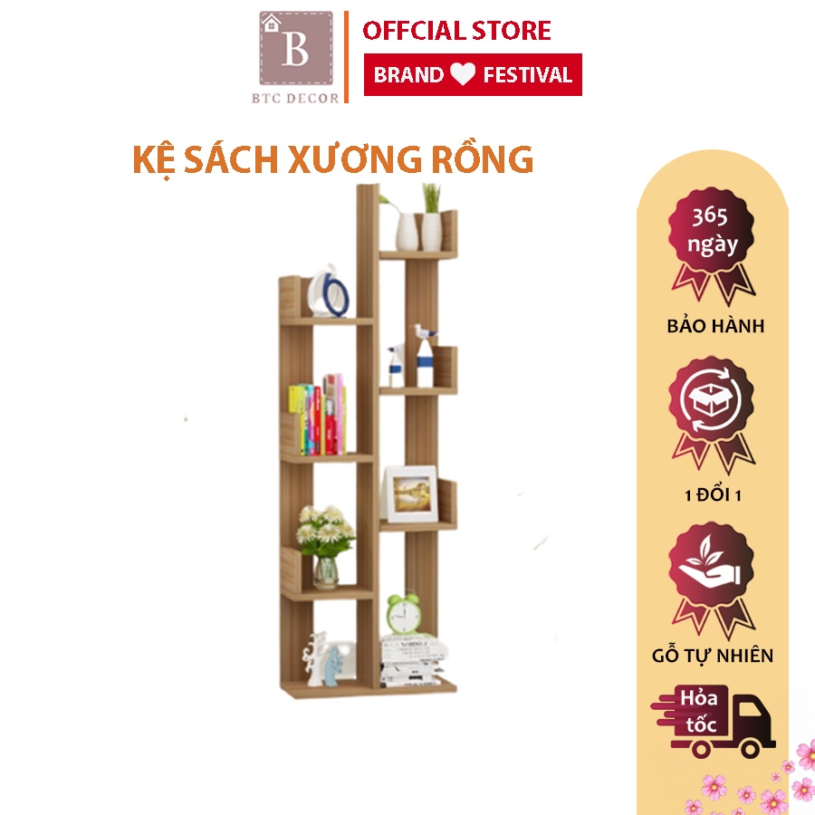 Kệ Sách Gỗ Hình Xương Rồng BTC DECOR - Trang Trí Nhà Cửa, Chống Mối Mọt - Kệ Gỗ Xương Rồng Đựng Sách - BH 1 Năm