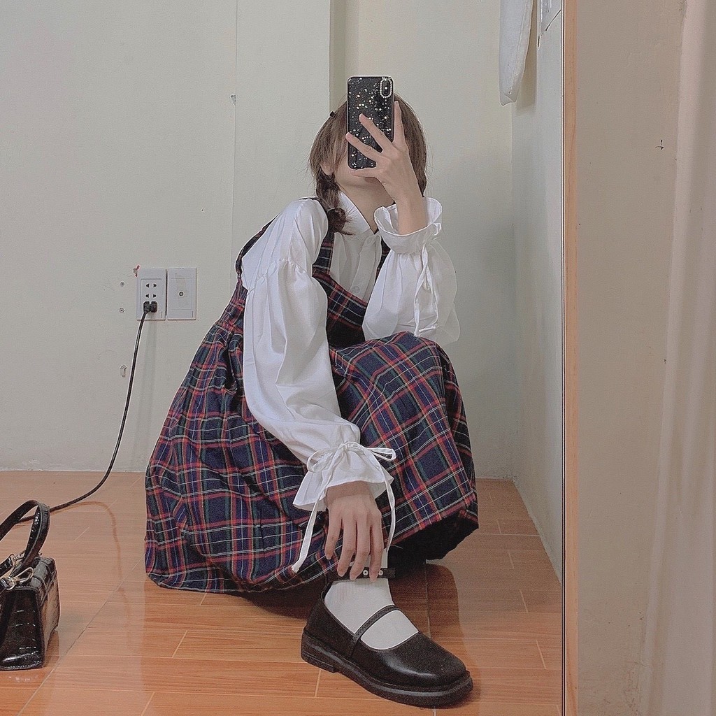 SÉT YẾM CARO ĐỎ ÁO SƠMI TRẮNG TAY DÀI XINH XẮN SYV299 | BigBuy360 - bigbuy360.vn