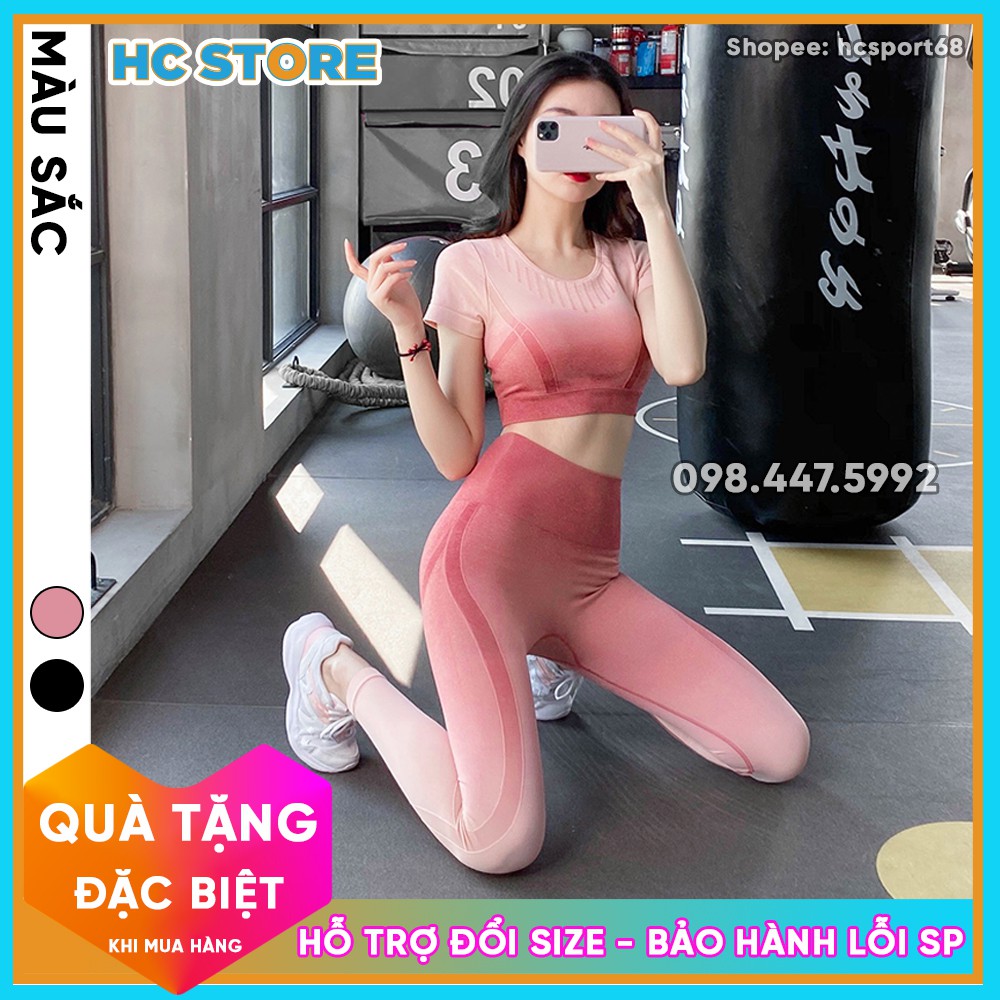 Set Bộ Quần Dài & Áo Croptop Tập Gym Yoga Nữ SET02 Màu Loang Dáng Thể Thao, Chất Dệt Kim, Hàng Nhập Quảng Châu Cao Cấp