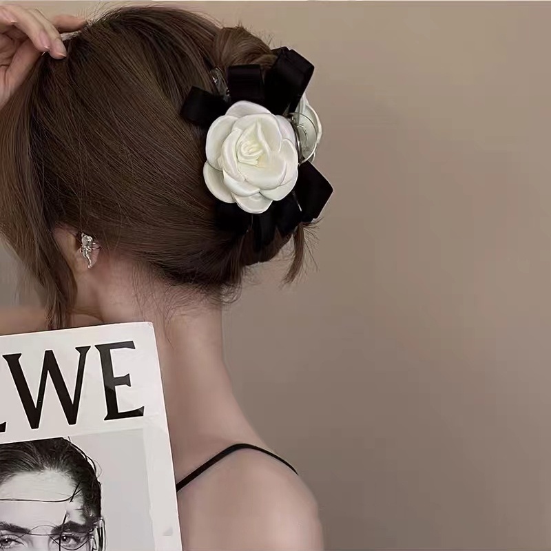 Kẹp Tóc Vải Màu Đen Cỡ Lớn Phong Cách Pháp Thanh Lịch Dành Cho Nữ