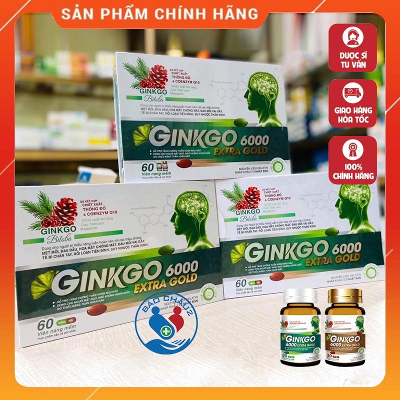 GINKGO 6000 Extra Gold - Ginkgo biloba hỗ trợ tăng cường tuần hoàn máu não - Cải thiện tình trạng mất ngủ