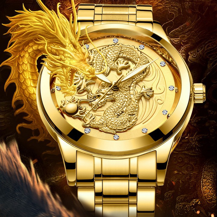 Đồng hồ nam DRAGON Mặt Rồng Mạ Vàng Cao Cấp #8
