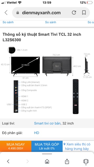 Tivi TCL 32in smart-S6300