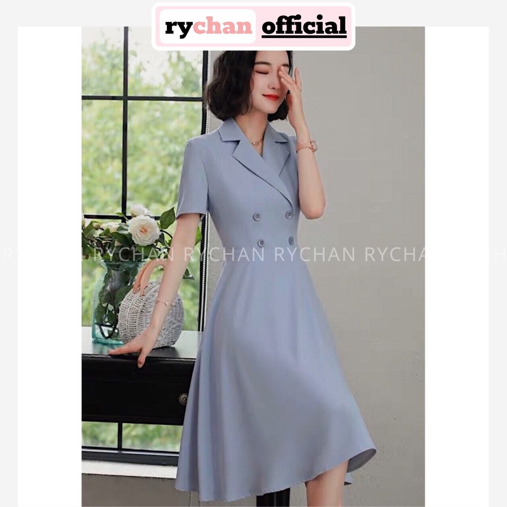 DX281 - Đầm Xòe Xám Cổ Vest Đắp Chéo Công Sở