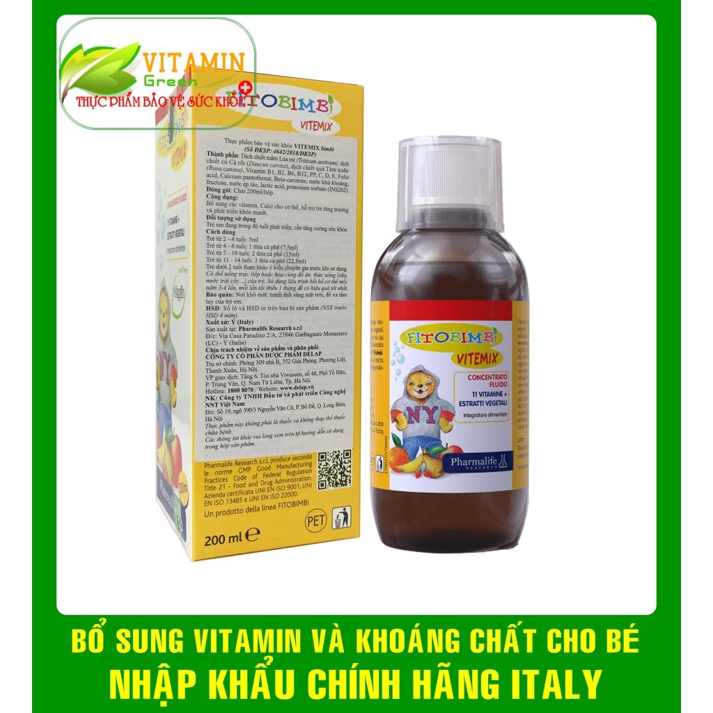 FITOBIMBI VITEMIX BỔ XUNG VITAMIN TỔNG HỢP VÀ KHOÁNG CHẤT CHO BÉ | NHẬP KHẨU CHÍNH HÃNG ITALY