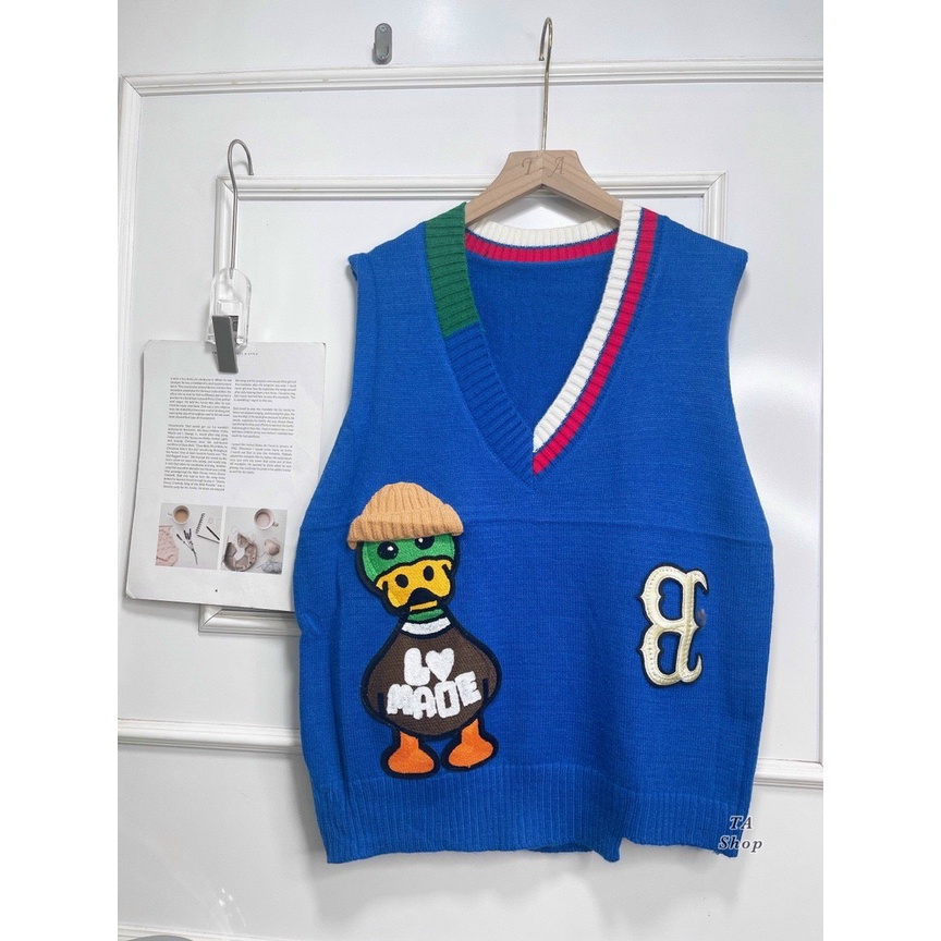 áo ghile cổ tim thêu vịt nổi thu dông trẻ trung, form dáng rộng dễ phối đồ MINXY SHOP