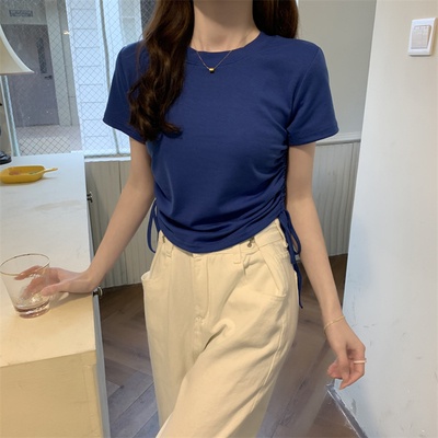 Áo thun nữ tay ngắn vải cotton dáng ôm màu trơn cổ tròn APN021