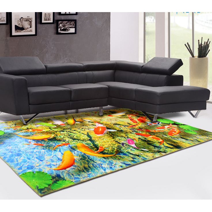 Kích thước 50x80cm và 140x200cm Thảm trải phòng khách 3D thảm nhung lót chân trải sàn đàn cá koi