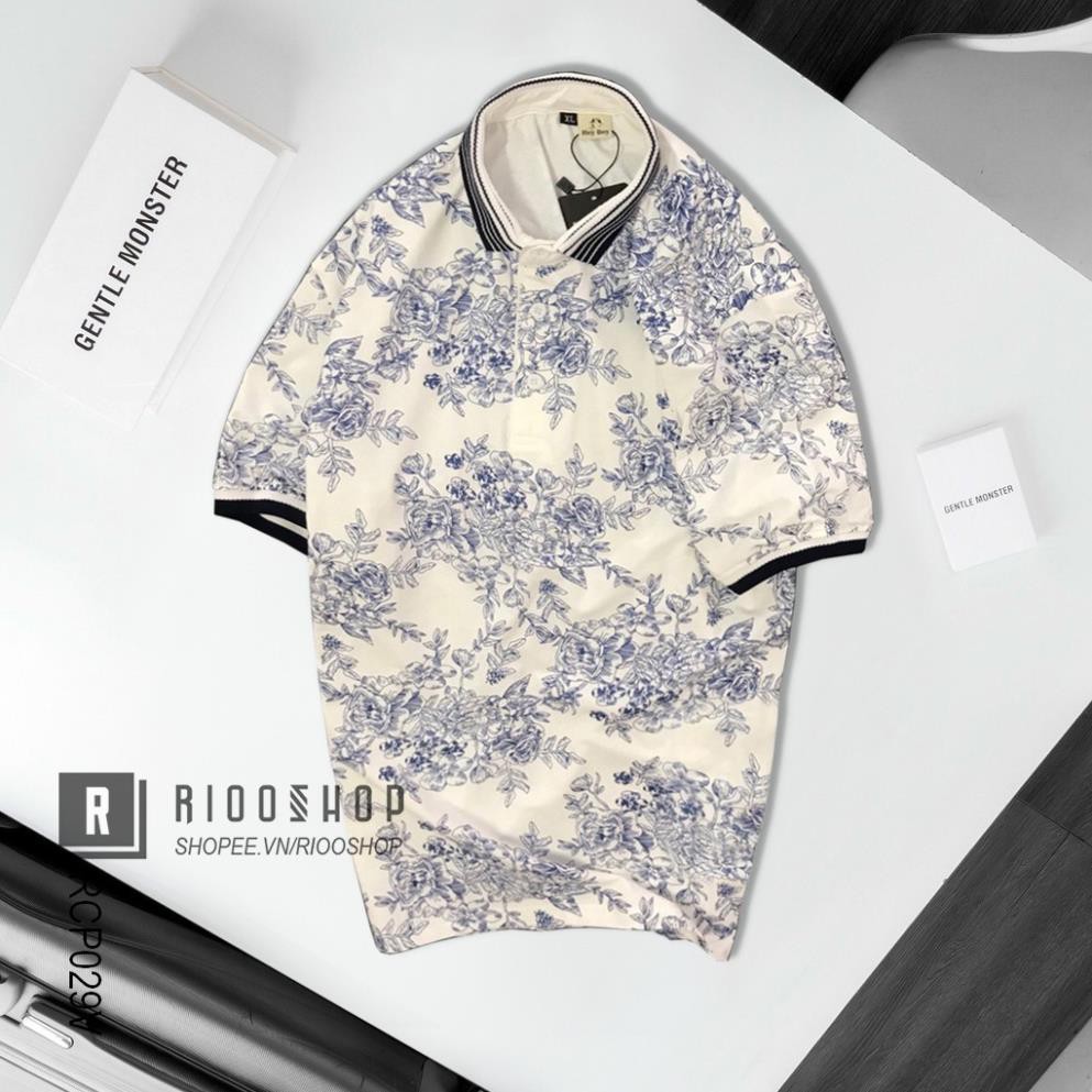 Áo thun nam trung niên có cổ hoa mẫu đơn cao cấp RCP029V - áo phông nam form rộng đẹp Riooshop  ྇