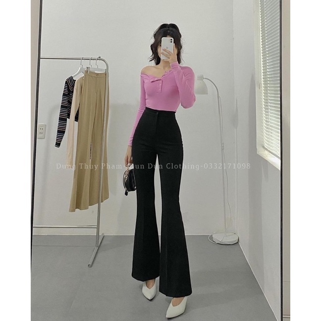 [Mã SKAMFSW175 giảm 10K đơn 50K] Quần loe vải dáng dài tôn dáng, Quần tây ống loe cạp cao QS825 - NhiNhi Shop